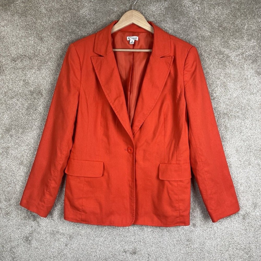 Chadwicks Classics Jacket Womens 14 Orange Linen Blend Button Lined Blazer-8532